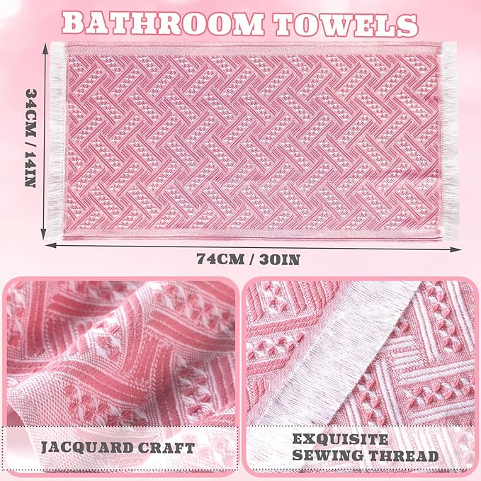 4 Pack Boho Bathroom Hand Towel 14 x 30 Inch 100% Turkish Cotton Decorative Boho Kitchen Hand Towel Farmhouse Bathroom Decor Set Absorbent Soft Guest Tea Gift(Pink,White)