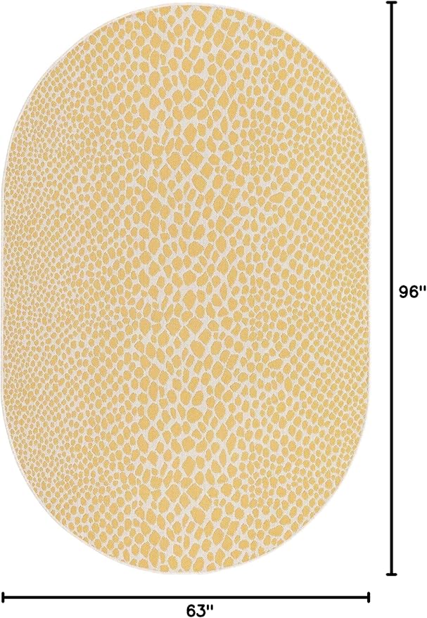 Unique Loom Jill Zarin Outdoor Collection Area Rug - Cape Town (5' 3'' x 8' Oval, Yellow Ivory/ Ivory)