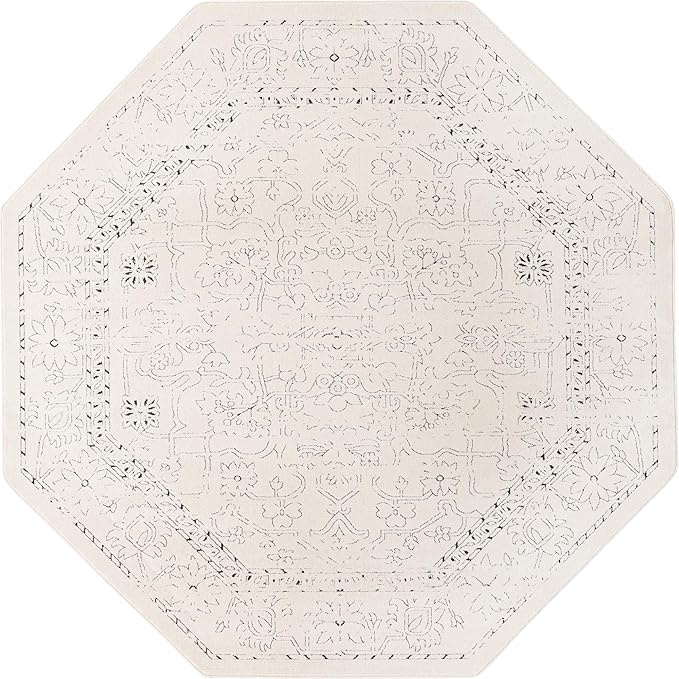Unique Loom Isabella Collection Area Rug - Adjani (7' 10" Octagon, White/ Blue)