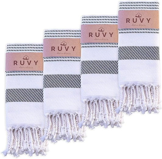 Ruvy Home Basics Turkish Hand Towels for Bathroom Set of 4 | 18"x40", Cotton | Decorative Towel for Bathroom, Kitchen, Dishcloth, Tea, Yoga, Face, Gym - Black