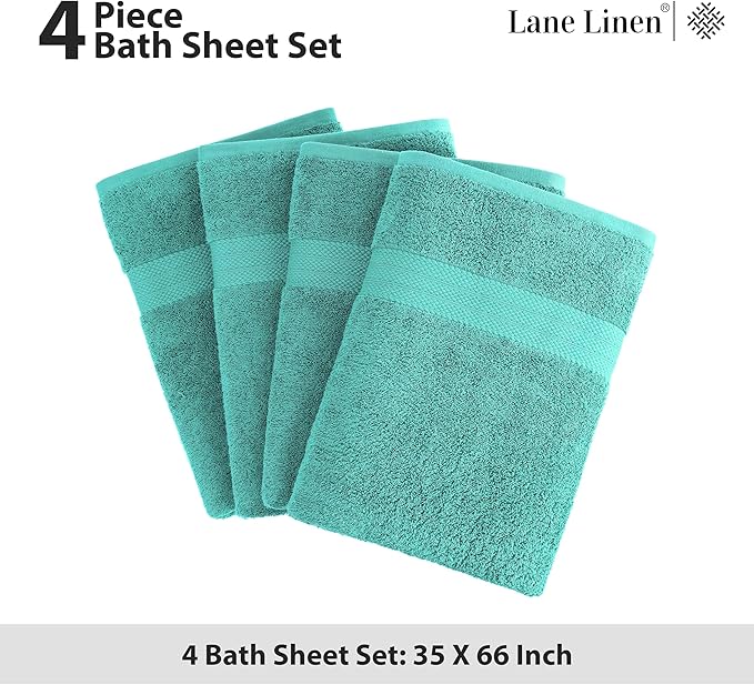 LANE LINEN 100% Cotton Premium Bath Sheets Set of 4 (35"x66") - Extra Large Bathroom Towels - Quick Drying, Low Lint, Soft & Absorbent Oversized Towel Sets - Holds Well After Multiple Washes - Teal
