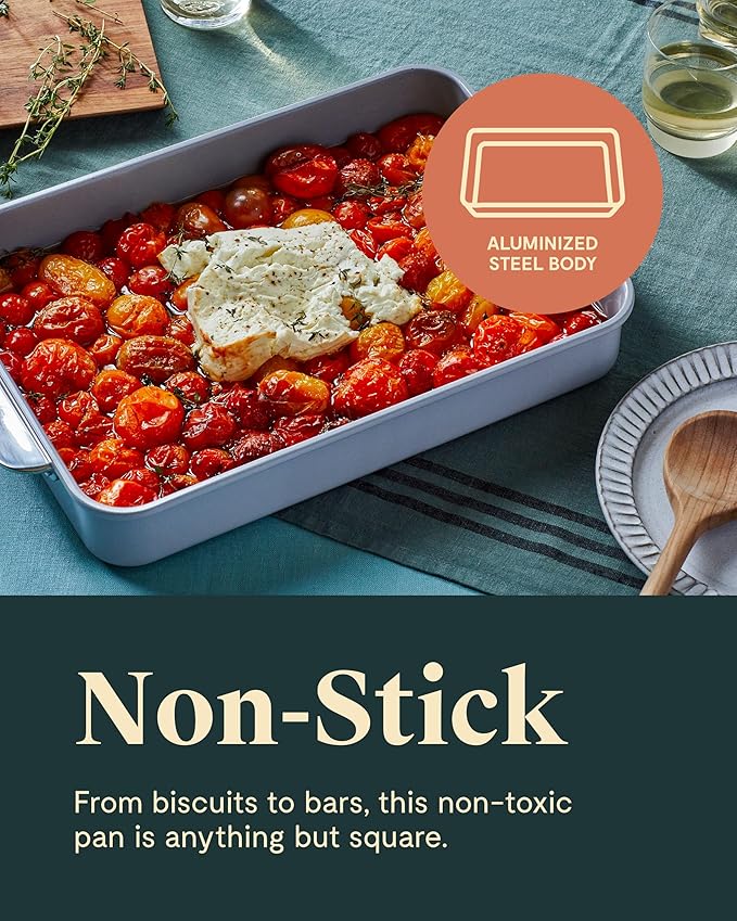 Caraway Non-Stick Ceramic 9”x13” Rectangle Pan Duo - Naturally Slick Ceramic Coating - Non-Toxic, PTFE & PFOA Free - Perfect for Brownies, Lasagnas, and More - Cream