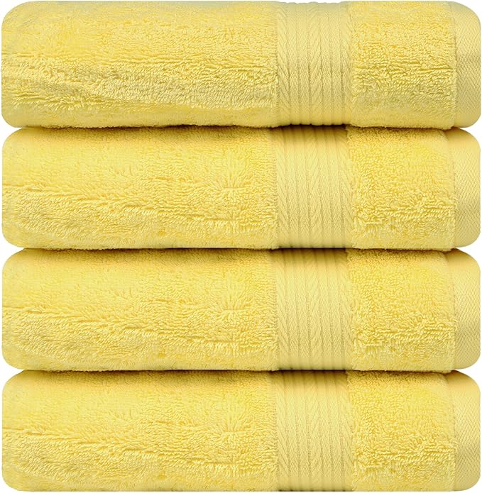 Ample Decor Bath Towels 100% Cotton 30 X 54 Inch 600 GSM Soft Quick Dry Bathroom Towel - 4pcs Yellow