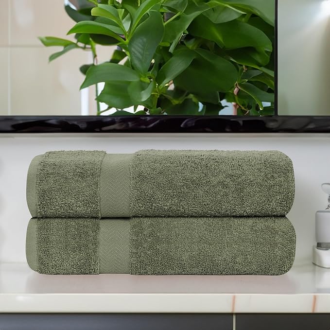 Superior 2-Piece Cotton Bath Sheet Set, Large Towels for Body, Quick Dry, Bathroom Essentials, Guest/Master Bath, Shower, Home Accessories, Apartment, Airbnb, Franklin Collection, Green