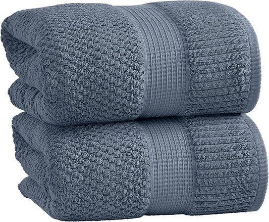 NY Loft 100% Cotton 2 Pack Bath Sheet Towel Set | Extra Large Oversize Bath Towels | Absorbent & Quick-Dry | Textured and Durable Cotton | Trinity Collection - Flint Stone