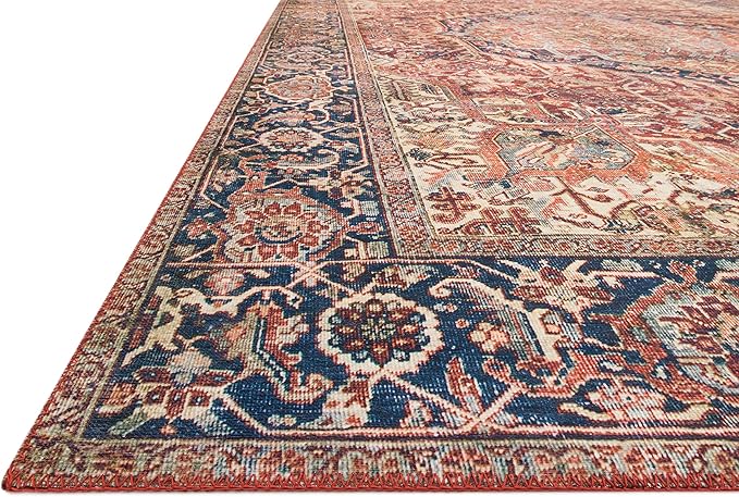 Loloi Layla Collection LAY-08 Red/Navy 9'-0" x 12'-0" .13" Thick Area Rug, Soft, Durable, Vintage Inspired, Distressed, Low Pile, Non-Shedding, Easy Clean, Printed, Living Room Rug