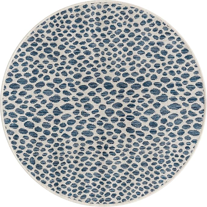 Unique Loom Outdoor Collection Area Rug - Cape Town (3' 1" Round, Blue/ Olive)