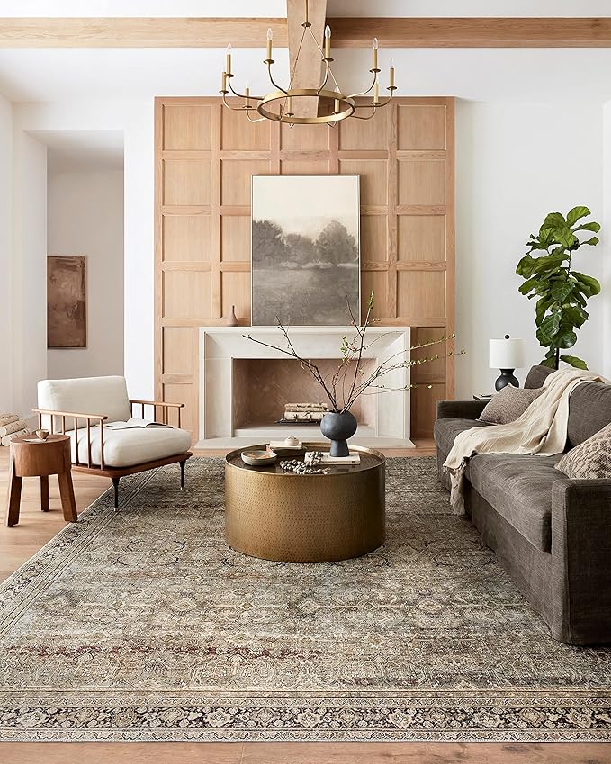 Loloi Layla Collection LAY-03 Olive/Charcoal 2'-6" x 9'-6" .13" Thick Runner Rug, Soft, Durable, Vintage Inspired, Distressed, Low Pile, Non-Shedding, Easy Clean, Printed, Living Room Rug