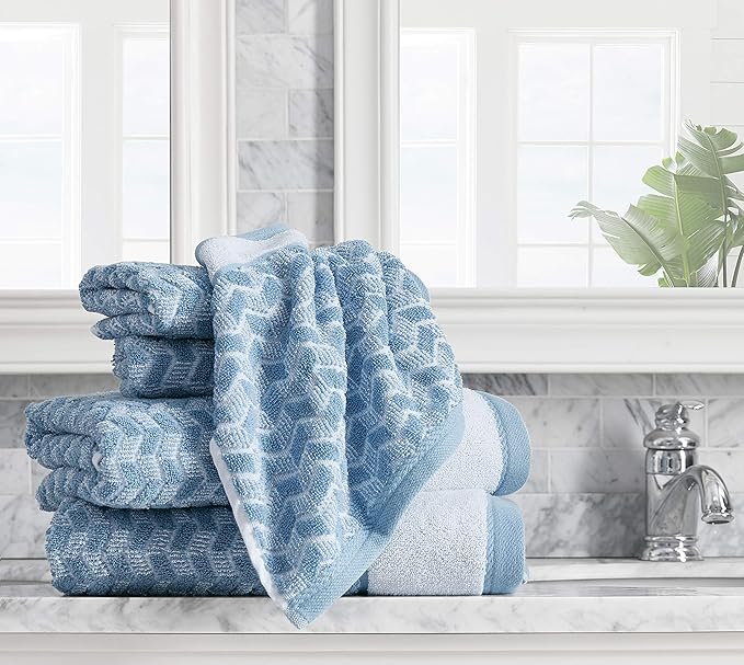 Nautica - Bath Towels, Highly Absorbent & Soft Bathroom Essentials, Oeko-Tex Certified (Zane Chevron Blue, 6-Piece)
