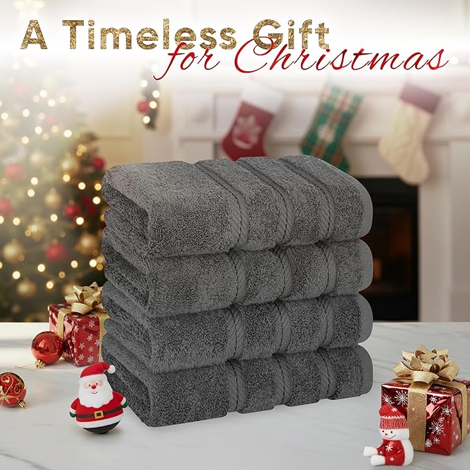 American Soft Linen Luxury Hand Towels for Bathroom, 600 GSM 100% Cotton Turkish 4 Piece Hand Towel Set, 600 GSM Hand Face Towels for Kitchen, Dark Gray Hand Towels
