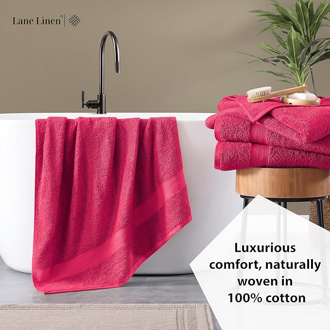 LANE LINEN Luxury 100% Ring Spun Cotton Large Bath Towels Set of 4 (28"x54") - Everyday Bathroom Towel 4 Pack - Quick Dry, Super Soft & Absorbent Large Towels Set - Dorm Essentials for Girls - Fuchsia