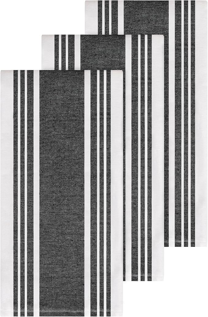 All-Clad Dual-Purpose Kitchen Towels: Highly Absorbent - 100% Cotton, 17"x30" Dish Towels for Cleaning & Drying Dishes & Glassware, 3-Pack, Black
