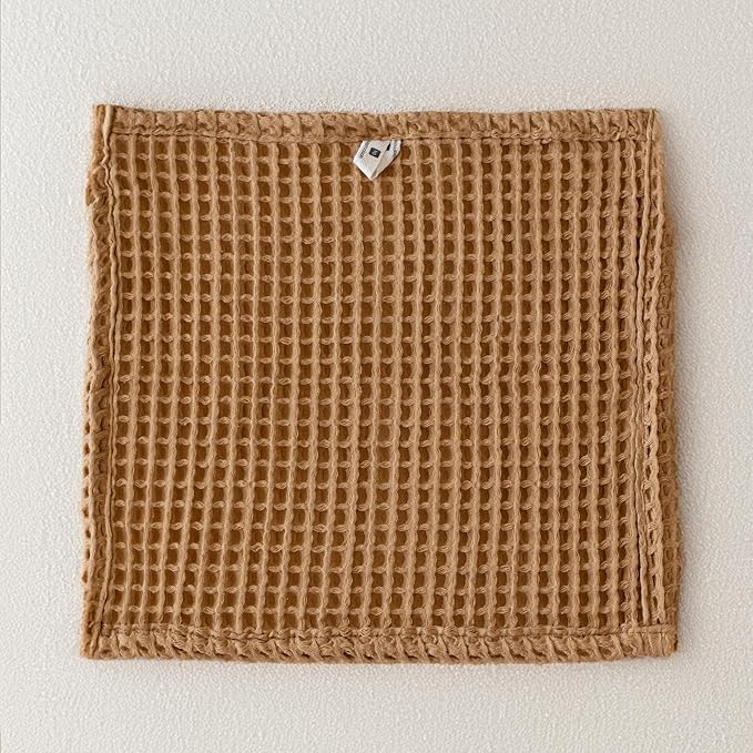 Waffle Washcloths Set of 8 Caramel Brown - Premium Quality 100% Turkish Cotton Face Washcloth, Soft Makeup Towel, Shower Cloth, Kitchen Towel (Caramel, Set of 8 Washcloths)
