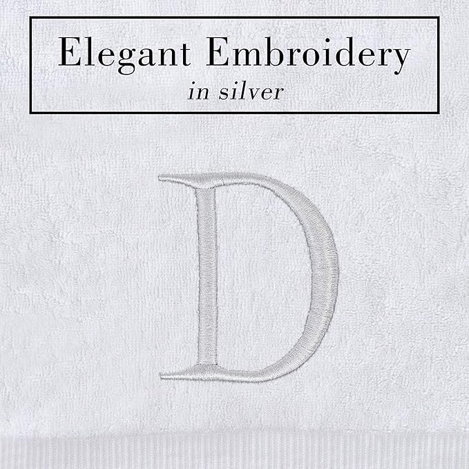 Monogrammed Hand Towels for Bathroom - Luxury Hotel Quality Personalized Initial Decorative Embroidered Bath Towel for Powder Room, Spa - GOTS Organic Certified - Pack of 2, Letter D