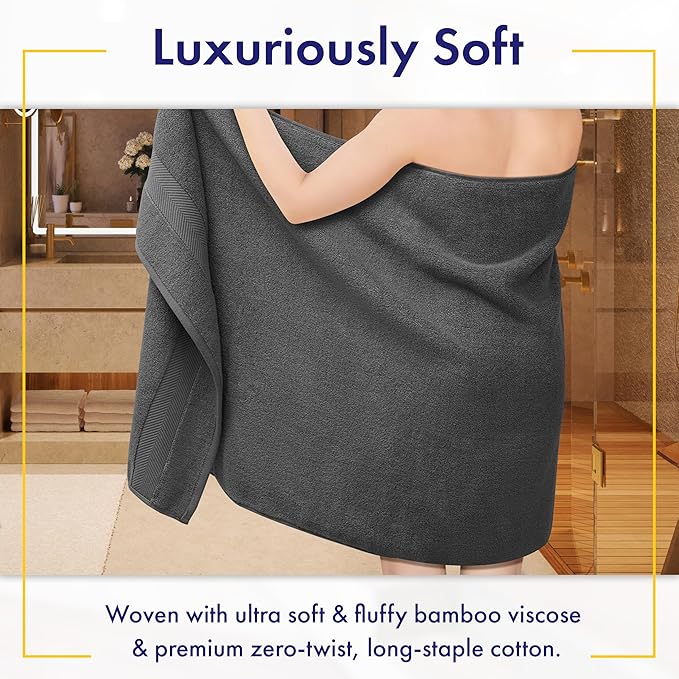 Ultra Soft & Plush Viscose from Bamboo Bath Towels - 700 GSM Luxury Bath Towels - 6 Piece Set - Super Absorbent & Quick Drying (Granite Grey)