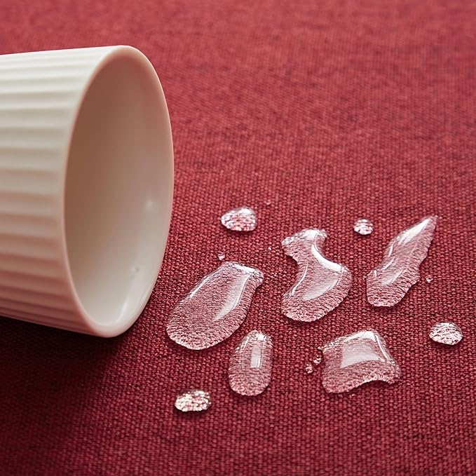 Linen Tablecloth with Tassels, Farmhouse Style Burgundy Tablecloth, Water Resistant Burlap Tablecloths for Round Table, 52 Inch Round Burgundy