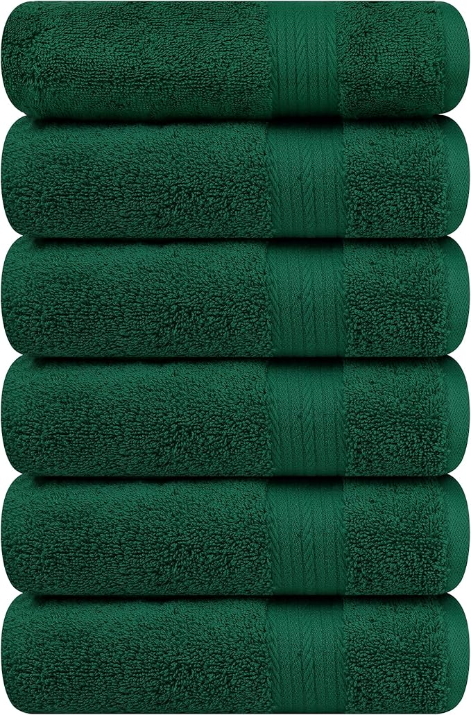 Ample Decor Hand Towel 18 X 28 Inch 600 GSM 100% Cotton Soft Premium Quality, for Hotel, Bathroom, Spa, Daily Use, Gym - Christmas Green - Pack of 6