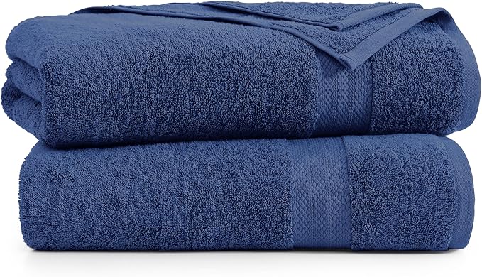 LANE LINEN 100% Durable Cotton Bath Sheets 2 Pack (35"x66") - Fade Resistant, Machine Washable & Highly Absorbent - Hotel Quality, Extra Large Bathroom Bath Towel Sets - Ideal for Family - Navy Blue