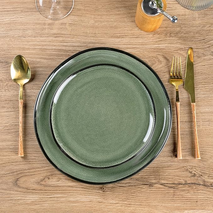 AmorArc Ceramic Dinnerware Sets,Handmade Reactive Glaze Stoneware Plates and Bowls Set,Highly Chip and Crack Resistant | Dishwasher & Microwave Safe Dishes Set,Service for 4 (12pc)