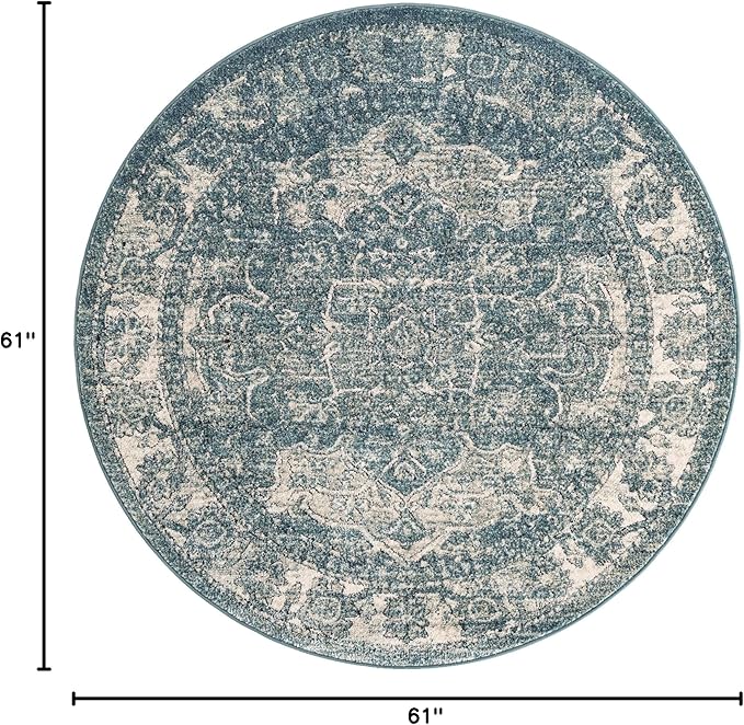 Unique Loom Isabella Collection Area Rug - Adjani (5' 1" Round, Blue/ Beige)