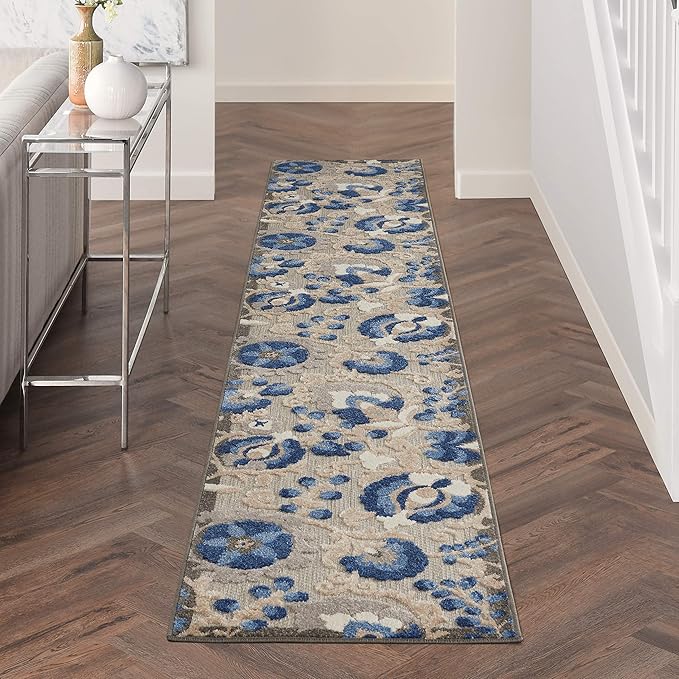Nourison Home Aloha Natural Blue 2'3" x 12' Area Rug - Easy Clean, Non Shedding, Bed Room, Living Room, Dining Room, Kitchen (12' Runner)