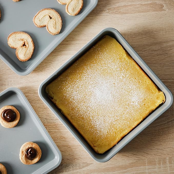 Sur La Table Kitchen Essentials Bake Sale 9 Inch PFOA, PFAS, PTFE Free Nonstick Rectangular Cake Pan - Linen White