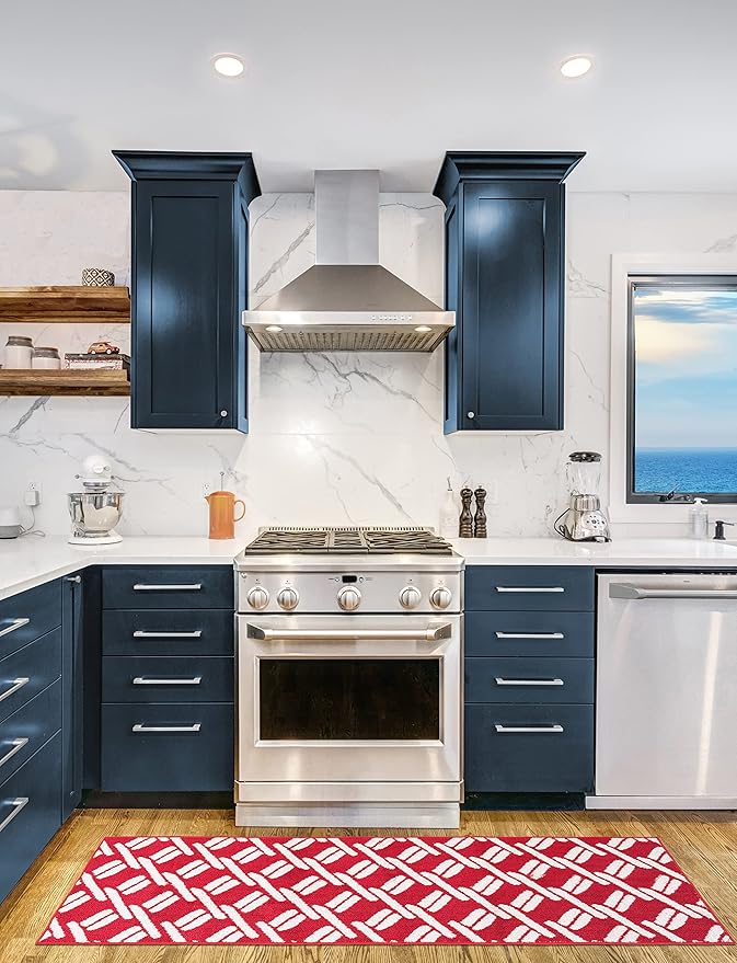 Nautica – Runner Rug | Indoor Runners for Hallways and Entry Rugs| Non-Slip and Non-Skid Entry and Kitchen Door Mat| Machine Washable Entryway Carpet Rugs |26 x 72 | Chain Red