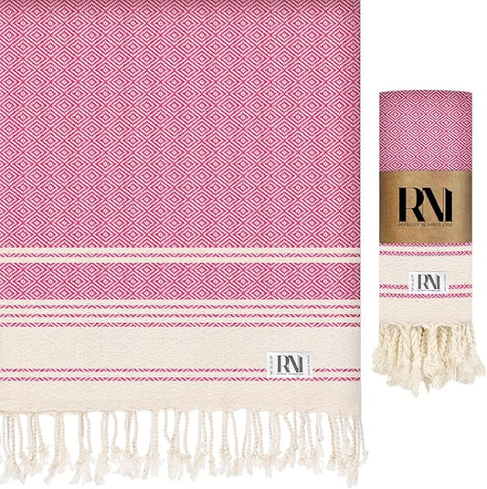 Refinery No. 1 Ottoman Diamond Weave Turkish Peshtemal Beach Bath Gym Yoga Towel 36” x 71”-Fuchsia