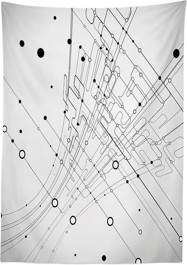 Ambesonne Abstract Tablecloth, Technology Geek Inspired Modern Disc Cable Like Cool Design Artwork Print, Rectangular Table Cover for Dining Room Kitchen Decor, 60" X 84", White Charcoal