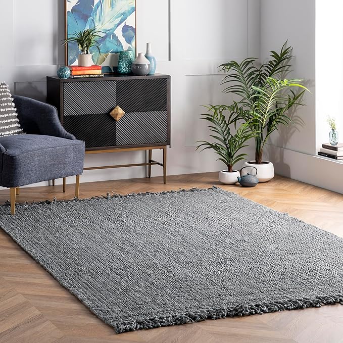 Nuloom Daniela Grey, 5' x 7'6", Handmade, Jute, Tassel, Soft and Textured, High Traffic, Stain Resistant, Easy Clean, Durable Area Rug for Bedroom, Living Room, Dining Space, Foyer, Entryway