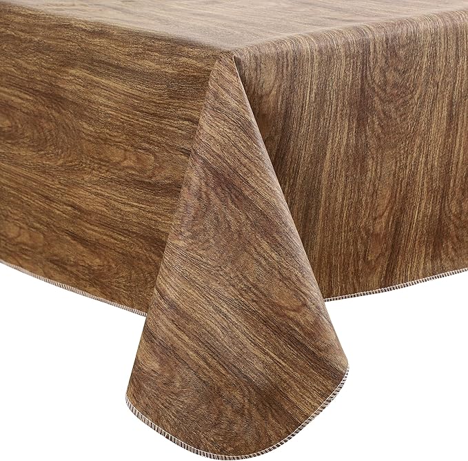 Walrus Heavy Duty Vinyl Tablecloth with Flannel Backing Waterproof Oil-Proof Plastic Table Cloth Stain-Resistant Wipeable Rectangle or Square Table Cover for Indoor and Outdoor (Wood, 54X54 Inch)