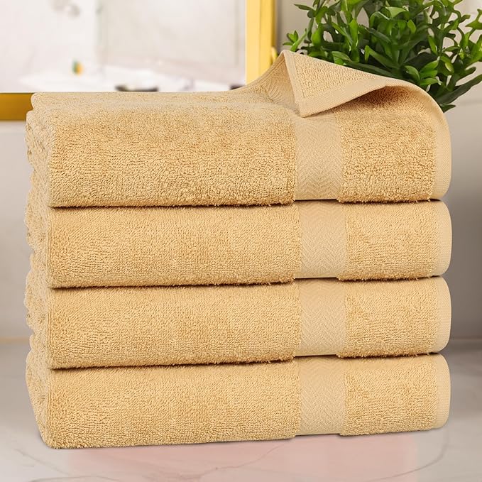 Superior 4-Piece Cotton Bath Towel Set, Towels for Adults, Kids, Fast Drying Body Towels, Shower, Bath, Pool, Guest/Master Bathroom Essentials, Dorm, Home, Apartment, Franklin Collection, Gold