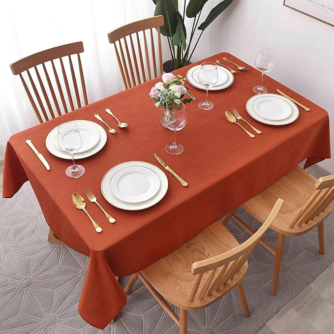 maxmill Jacquard Tablecloth Swirl Design Spillproof Wrinkle Free Heavy Weight Soft Table Cloth Halloween Decorative Fabric Table Cover for Fall Harvest Thanksgiving Dinner, Square 70 x 70 Inch Rust