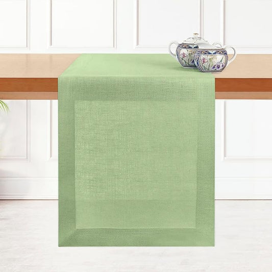 D'Moksha Homes Linen Table Runner 48 Inches - 100% Pure Linen Sage Green Table Runner 14 x 48 Inch for Coffee Tables, Dresser, Winter, Christmas, Holiday, New Year - Machine Washable