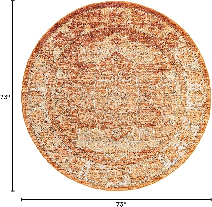 Unique Loom Isabella Collection Area Rug - Adjani (6' 1" Round, Rust Red/ Black)