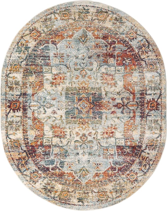 Unique Loom Isabella Collection Area Rug - Adjani (7' 10" x 10' Oval, Ivory/ Beige)