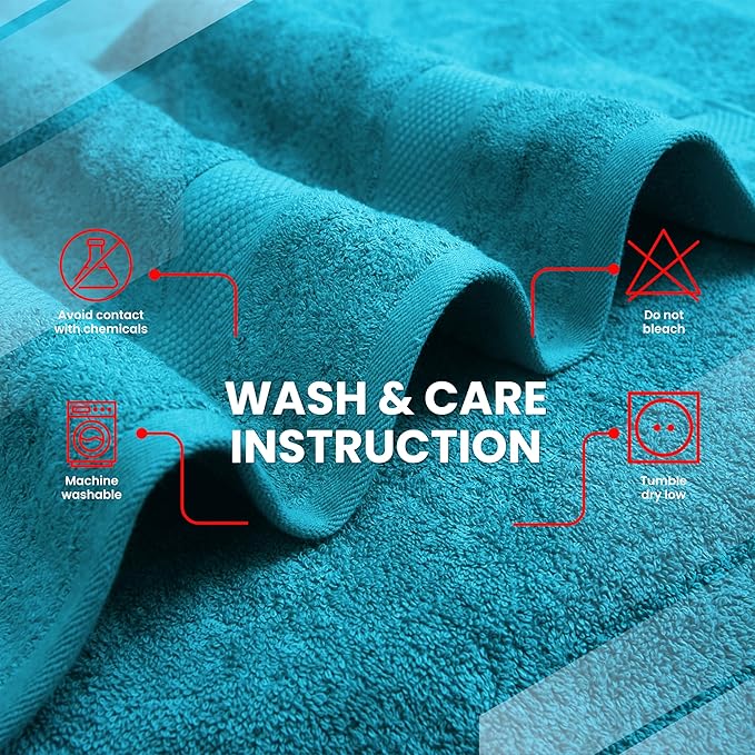 Infinitee Xclusives Luxury 100% Cotton Towel Set – 8 Piece Bathroom Towel Set (2 Bath Towels, 2 Hand Towels, 4 Washcloths) – Soft & Absorbent Towels for Bathroom (Serene Teal)