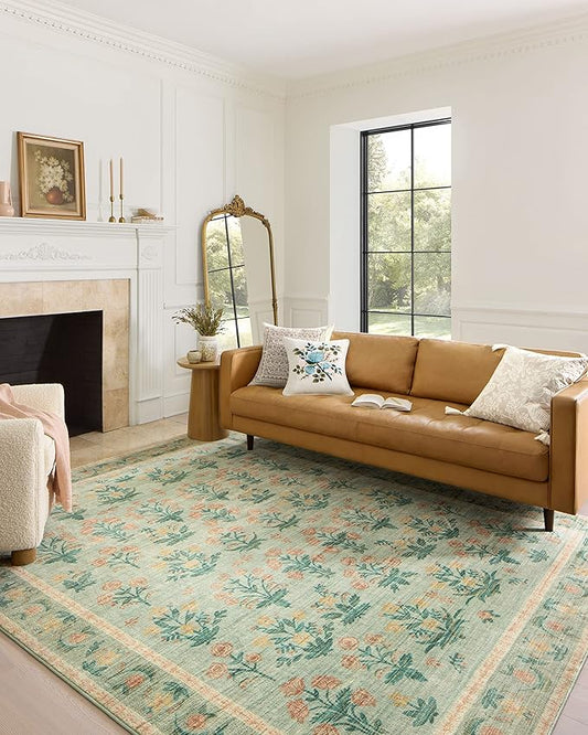 Loloi Rifle Paper Co. Eden Collection EDE-01 Mughal Rose Moss 3'-6" x 5'-6" Accent Rug feat. CloudPile™