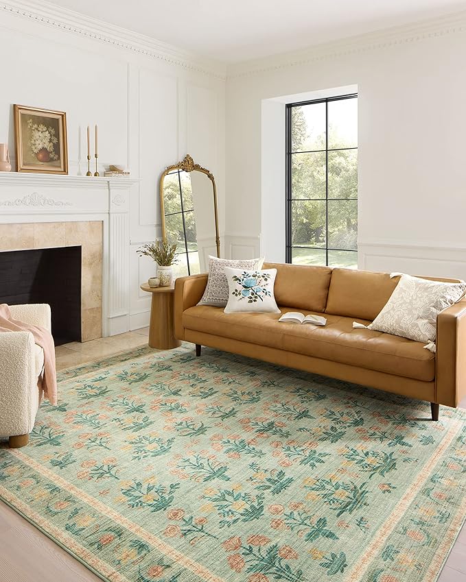 Loloi Rifle Paper Co. Eden Collection EDE-01 Mughal Rose Moss 2'-0" x 5'-0" Accent Rug feat. CloudPile™