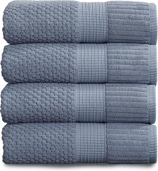 NY Loft 100% Cotton Bath Towel Set of 4 | Blue Towels | Oeko-TEX® Standard 100 | Soft & Absorbent, Quick-Dry Bath Towels | 30" x 52" | | Trinity Collection - Flint Stone