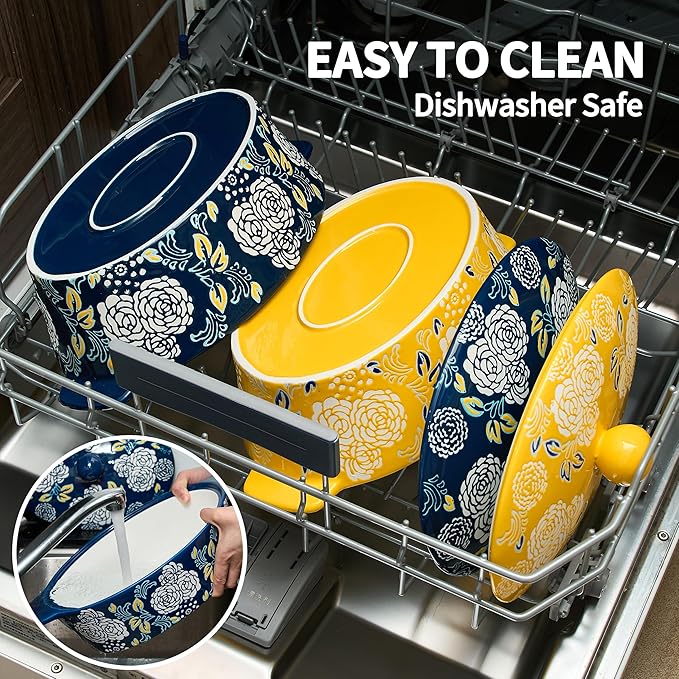 Ceramic Casserole Dish With Lid, Casserole Dishes for Oven, Baking Dish Lasagna Pans For Cooking, Oval Baking Pan, Dutch Oven, Perfect for Bread Baking and Serving, Housewarming, Thanksgiving - Blue