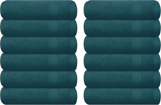 GLAMBURG Ultra Soft 12-Piece Washcloths Set 13x13-100% Ringspun Cotton - Durable & Highly Absorbent Face Towels - Ideal for use in Bathroom, Kitchen, Gym, Spa & General Cleaning - Teal