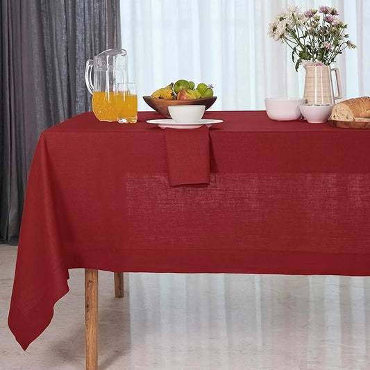 D'Moksha Homes Red Linen Tablecloth 54 x 72 Inch - 100% Pure Linen Tablecloth for Rectangle Tables - Machine Washable Table Cloth for Winter, Holiday, New Year