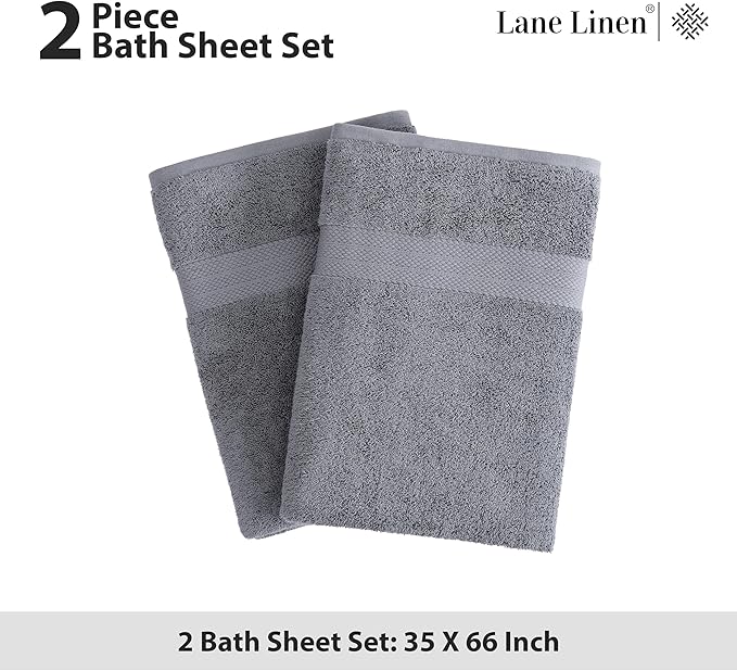 LANE LINEN Jumbo Size Bath Sheets 2 Piece, 35 by 66 Inch - 100% Ring Spun Cotton, Highly Absorbent & Quick Drying Extra Bath Large Towel Set - Oversized Bath Towels- Ideal for Hotel, Guest - Cool Grey