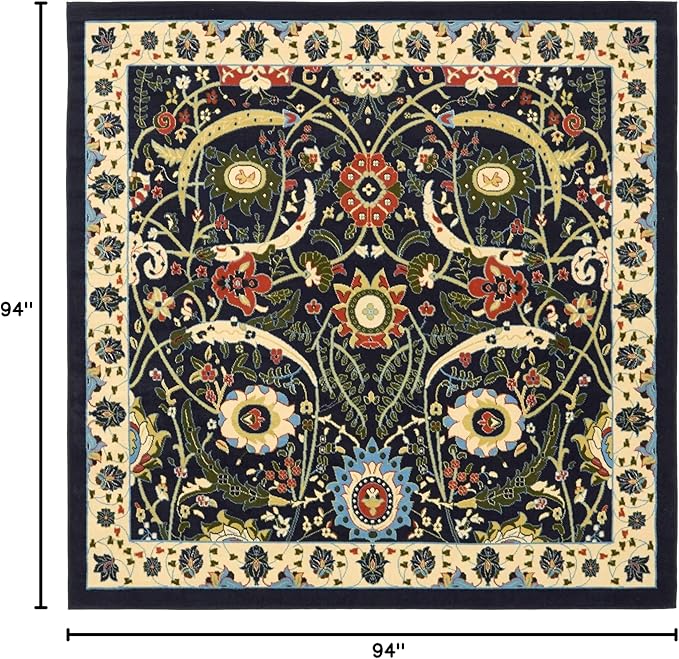 Unique Loom Espahan Collection Area Rug - Cape Cod (7' 10" Square, Navy Blue/ Black)