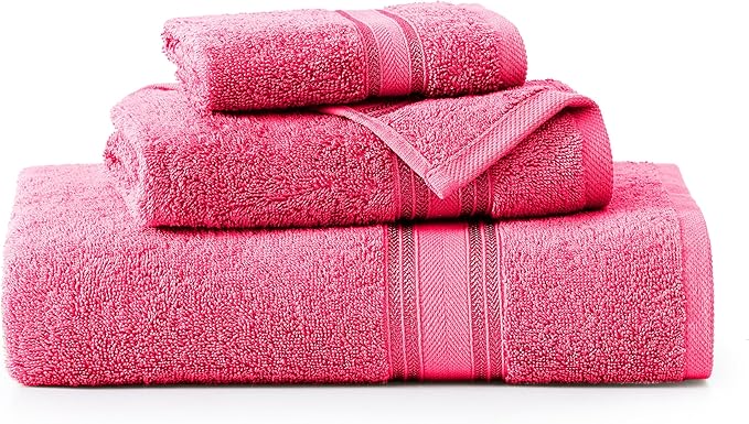 LANE LINEN Luxury Bath Towels Set - 3 Piece Set, 100% Cotton, Quick Dry, Super Soft - 1 Bath, 1 Hand, 1 Wash Cloth - Fuchsia