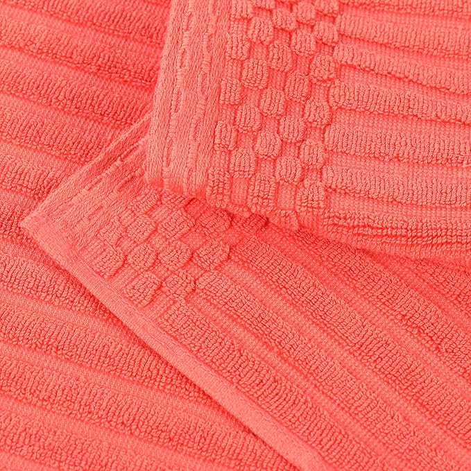 Cotton 2-Piece Solid and Ribbed Bath Towel Set, Bath Towels- 27" x 54", Coral by Superior
