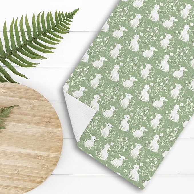 Sage Green Chinoiserie Lambs Kitchen Towels Decor,Floral Sheep Decorative Dish Tea Towels,Sage Green Grandmillennial Botanical Animal Hand Towels for Bathroom,16x24 Inch