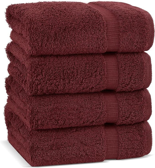 Chakir Turkish Linens 100% Cotton Premium Turkish Towels for Bathroom | 16'' x 30'' (4-Piece Hand Towel, Cranberry)