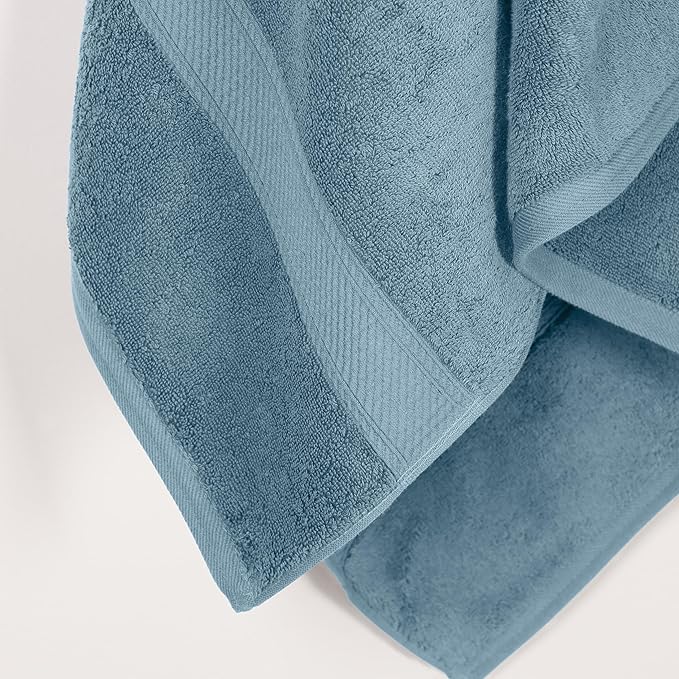 Superior Egyptian Cotton Pile Bath Towel Set of 2, Ultra Soft Luxury Towels, Thick Plush Essentials, Absorbent Heavyweight, Guest Bath, Hotel, Spa, Home Bathroom, Shower Basics, Denim Blue
